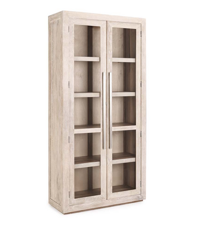 Tristan 45" Wood & Glass 2 Door Oak Cabinet - White