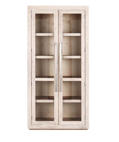 Tristan 45" Wood & Glass 2 Door Oak Cabinet - White