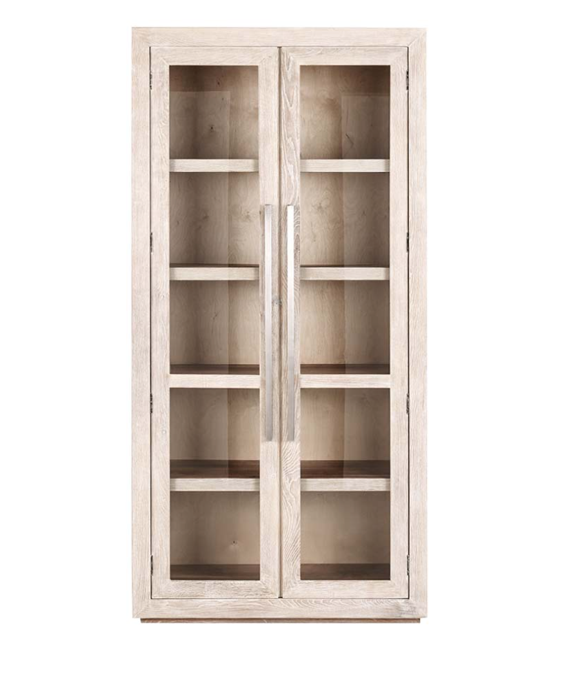 Tristan 45" Wood & Glass 2 Door Oak Cabinet - White