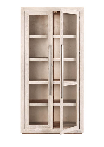 Tristan 45" Wood & Glass 2 Door Oak Cabinet - White