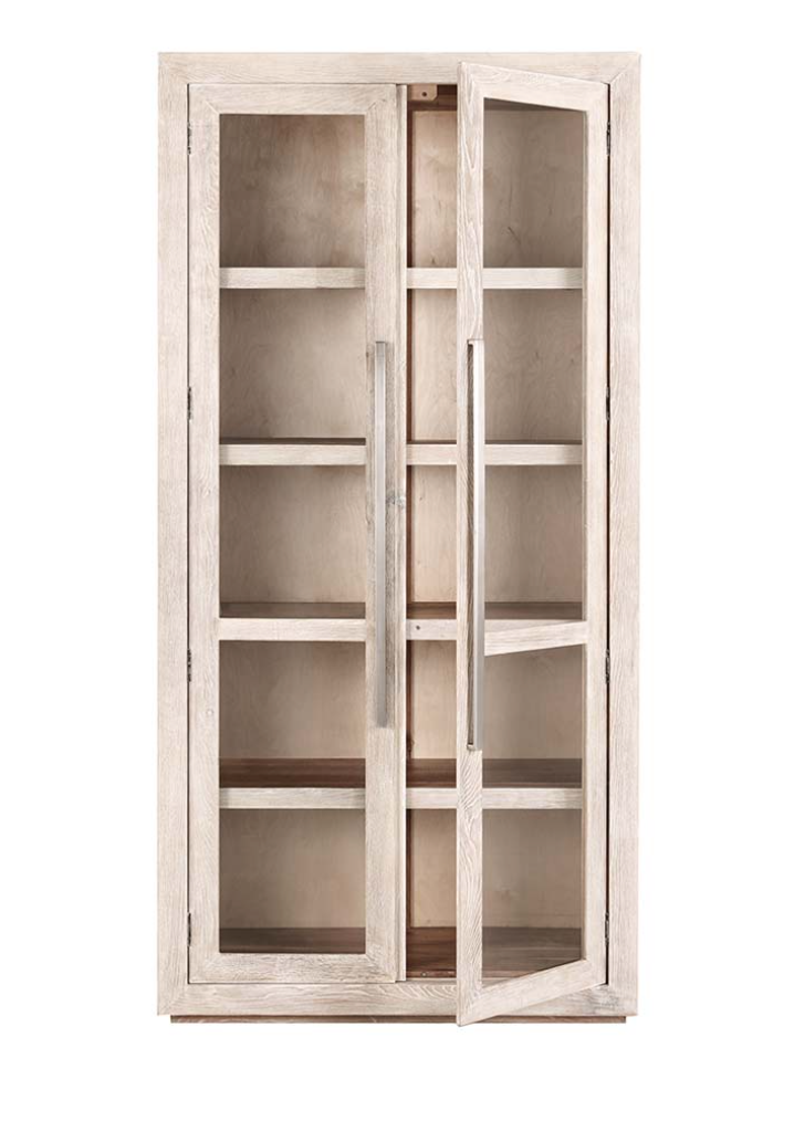 Tristan 45" Wood & Glass 2 Door Oak Cabinet - White
