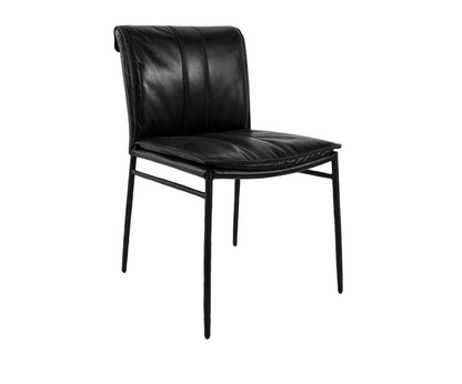 Wesley Top Grain Leather + Hammered Iron Dining Chair - Black