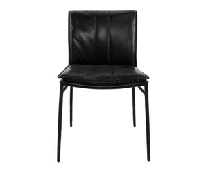 Wesley Top Grain Leather + Hammered Iron Dining Chair - Black