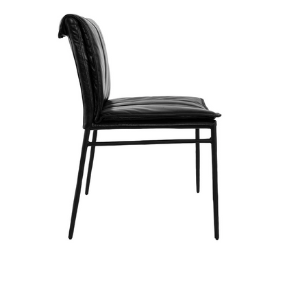 Wesley Top Grain Leather + Hammered Iron Dining Chair - Black