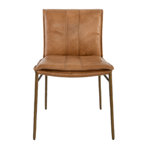 Wesley Top Grain Leather + Hammered Iron Dining Chair - Saddle + Brass
