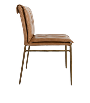 Wesley Top Grain Leather + Hammered Iron Dining Chair - Saddle + Brass