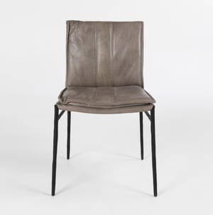 Walker Top Grain Leather + Hammered Iron Dining Chair - Gray + Black