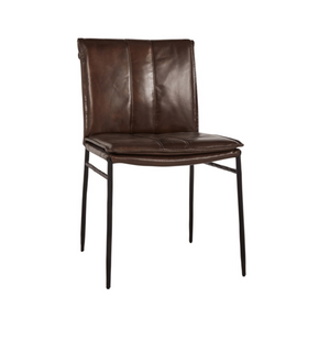 Wesley Top Grain Leather + Hammered Iron Dining Chair - Chocolate + Black