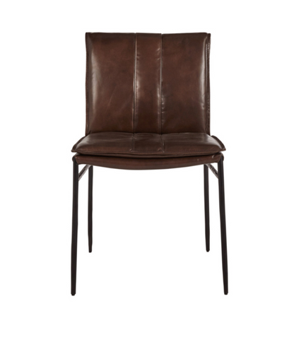Wesley Top Grain Leather + Hammered Iron Dining Chair - Chocolate + Black