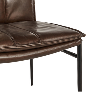 Wesley Top Grain Leather + Hammered Iron Dining Chair - Chocolate + Black