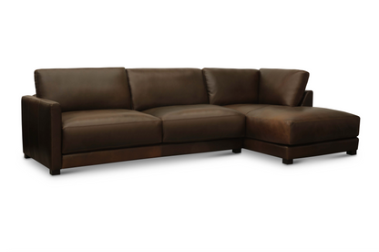 Raphael 124" Top Grain Leather Sofa w/Right Arm Facing Chaise - Bravo Bronze