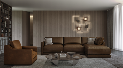 Raphael 124" Top Grain Leather Sofa w/Right Arm Facing Chaise - Bravo Bronze