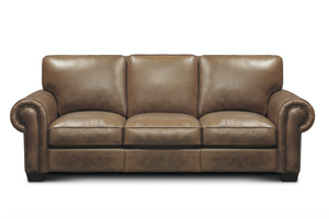Wallace 92" Top Grain Leather 3 Cushion Sofa - Diva Taupe