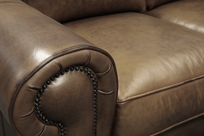 Wallace 92" Top Grain Leather 3 Cushion Sofa - Diva Taupe