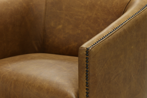 Korrie Top Grain Leather Swivel Chair - Coyote Tan + Nailheads