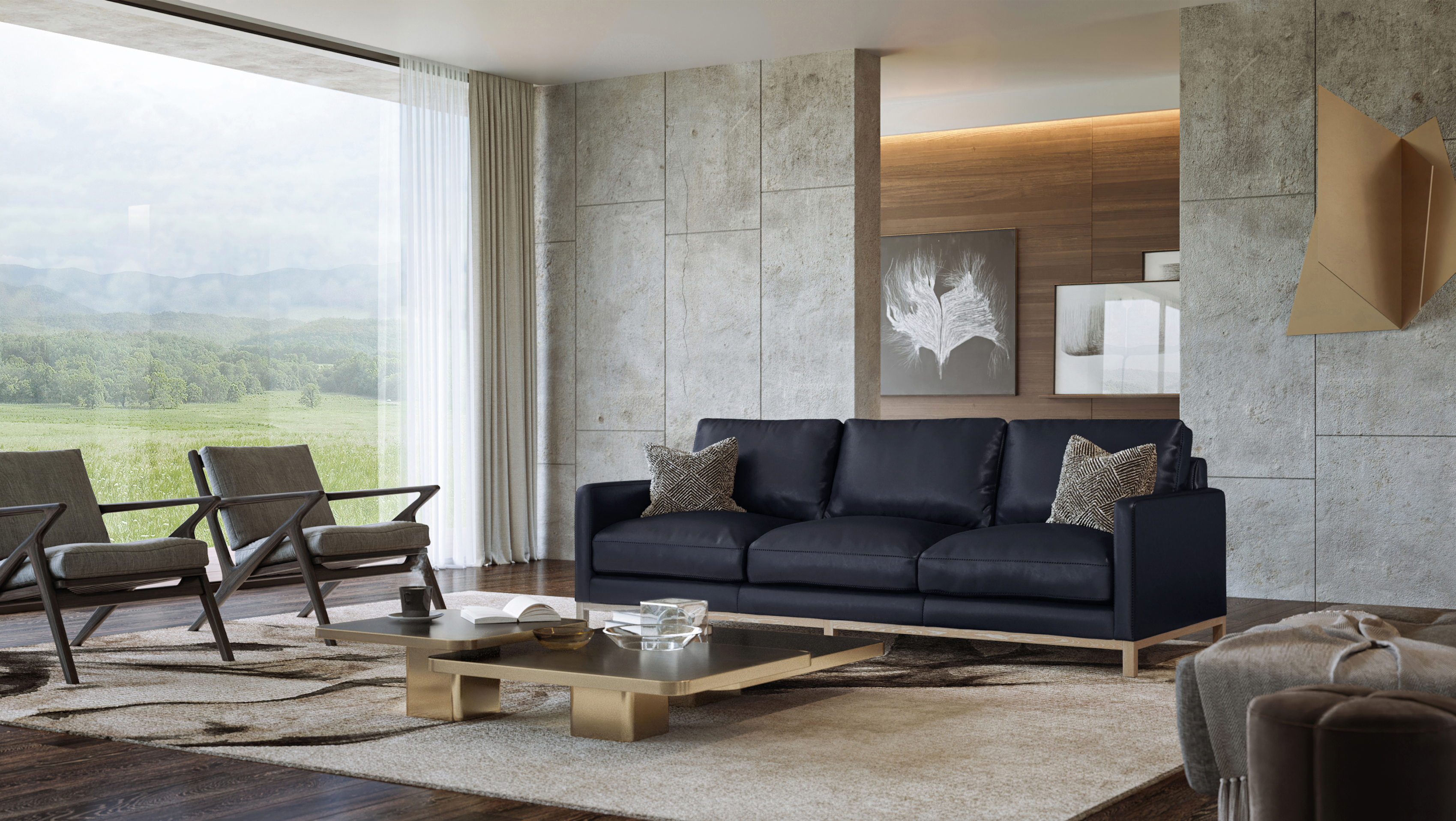 Clarksdale 90" Top Grain Leather 3 Cushion Sofa - Napa Admiral