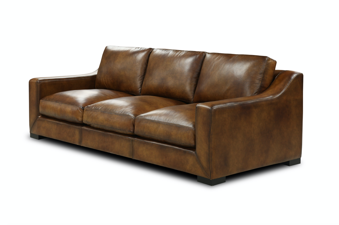 Leonardo Luxe 96" Top Grain Leather 3 Cushion Sofa - Daytona Antique