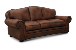 Buckingham 90" Top Grain Leather 3 Cushion Sofa - Daytona Antique