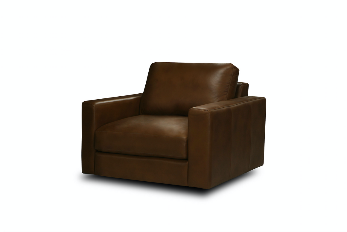 Norton 39" Top Grain Leather Swivel Chair - Portofino Cinnamon