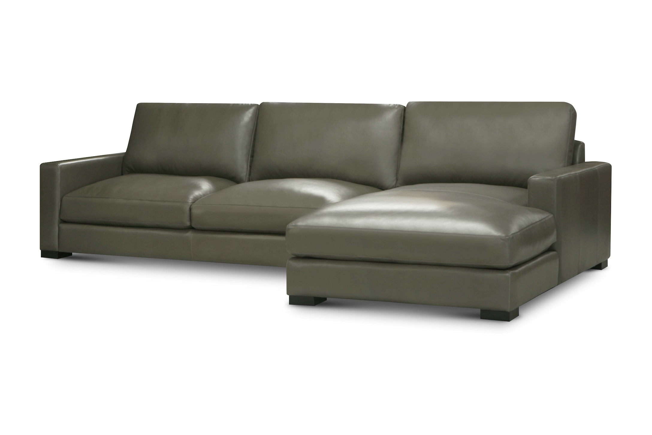Norton 130" Top Grain Leather 2 Cushion Sofa  + LAF Chaise- Amadeus Fog