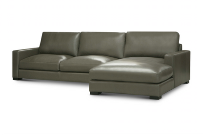 Norton 130" Top Grain Leather 2 Cushion Sofa  + Chaise- Amadeus Fog