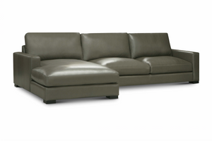 Norton 130" Top Grain Leather 2 Cushion Sofa  + LAF Chaise- Amadeus Fog
