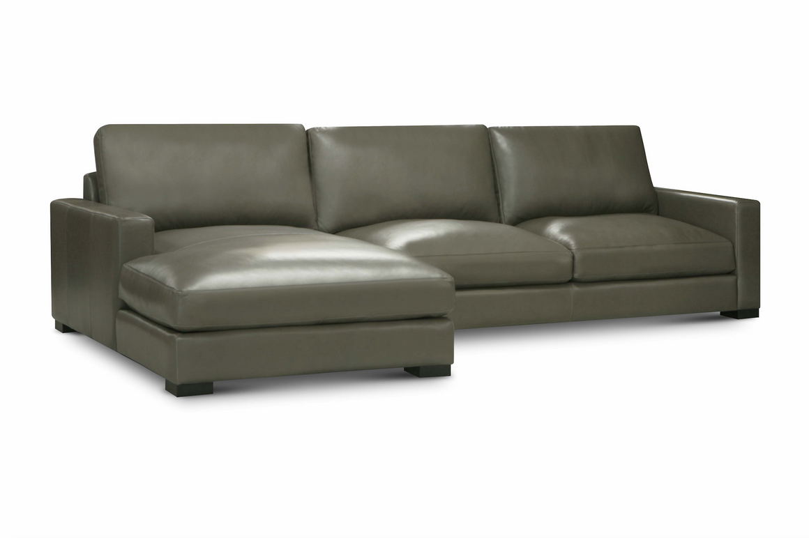 Norton 130" Top Grain Leather 2 Cushion Sofa  + LAF Chaise- Amadeus Fog