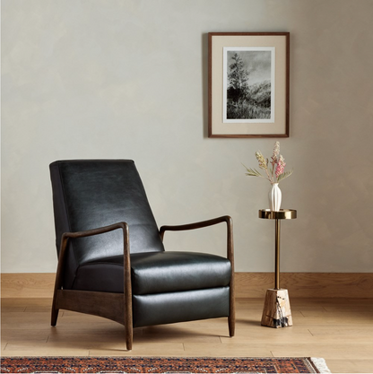 Brandon 29" Top Grain Leather Reclining Chair - Dakota Black