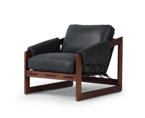 Darius 34" Top Grain Leather Sling Chair - Brickhouse Black