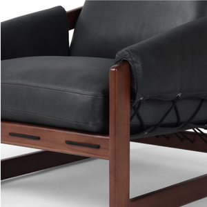 Dante 34" Top Grain Leather Sling Chair - Brickhouse Black