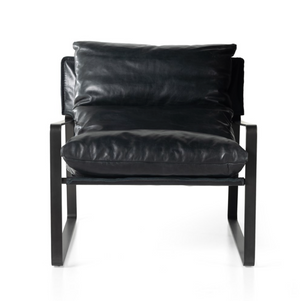 Emilio Top Grain Leather Sling Chair - Dakota Black