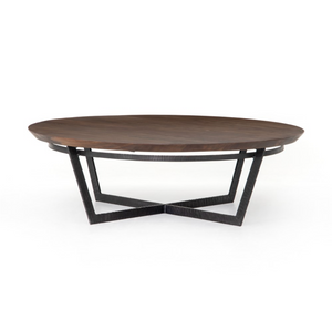 Felipe 48" Round Coffee Table - Hammered Iron + Rustic Brown