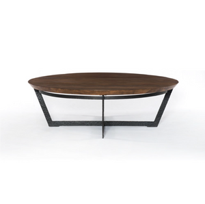 Felipe 48" Round Coffee Table - Hammered Iron + Rustic Brown