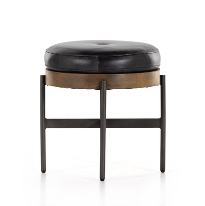 Edison 18" Top Grain Leather Small Ottoman - Sonoma Black + Iron