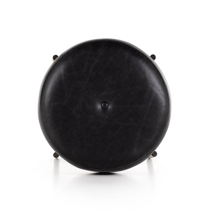 Edison 18" Top Grain Leather Small Ottoman - Sonoma Black + Iron