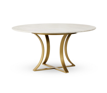 Julian 60" Round Dining Table - White Marble + Antique Brass