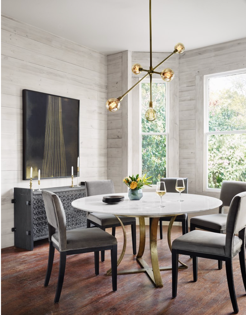 Julian 60" Round Dining Table - White Marble + Antique Brass