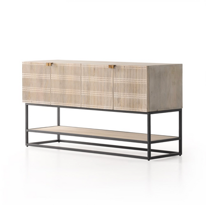 Kenton 56" Wood + Iron Media Console - Light Wash
