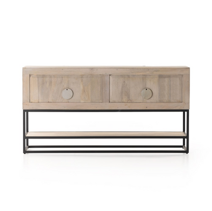 Kenton 56" Wood + Iron Media Console - Light Wash