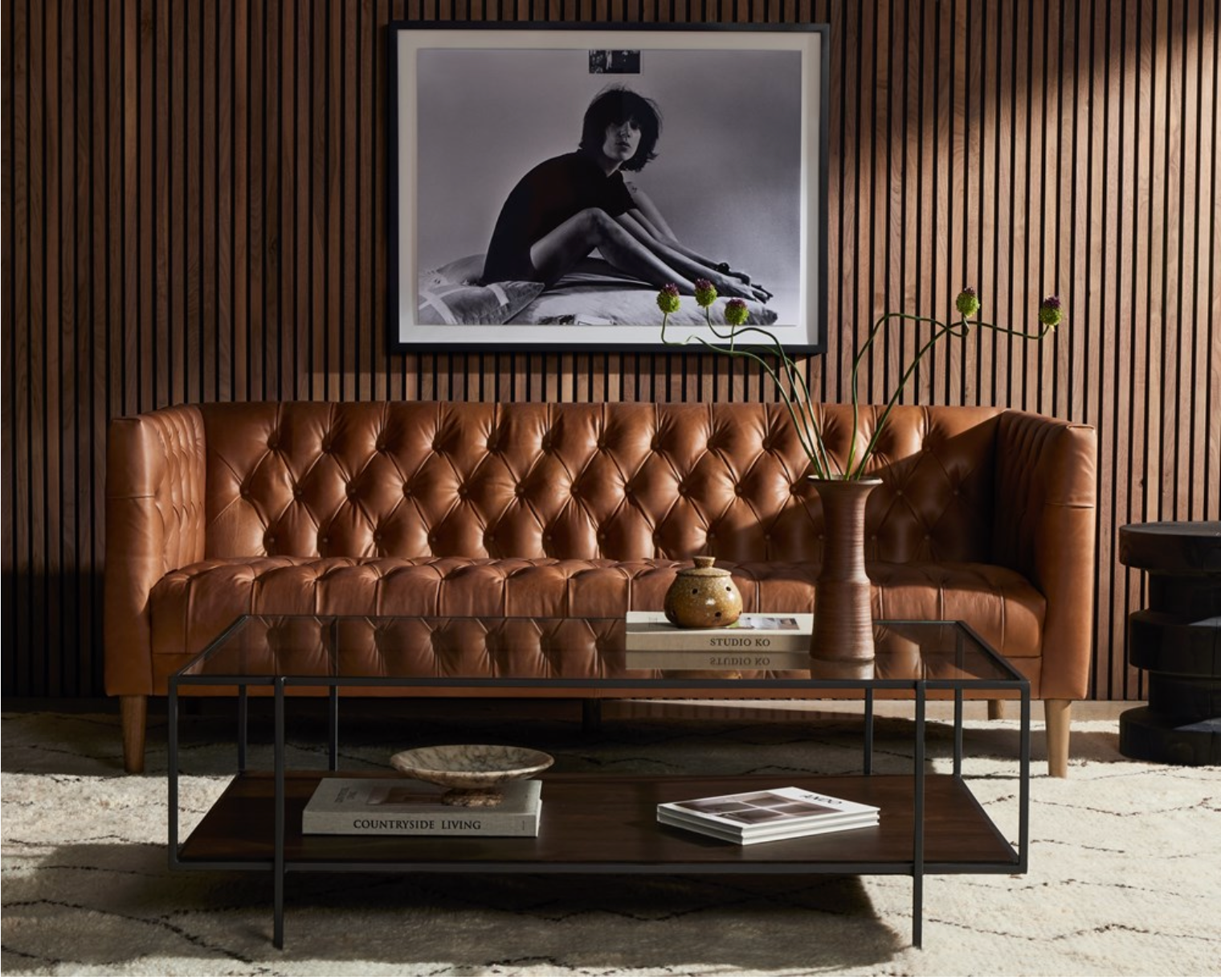 Wilshire 75" Tufted Top Grain Leather Loveseat - Natural Camel