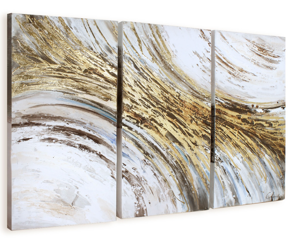 Asymmetric 60" Abstract Hand Painted Canvas - Set of 3