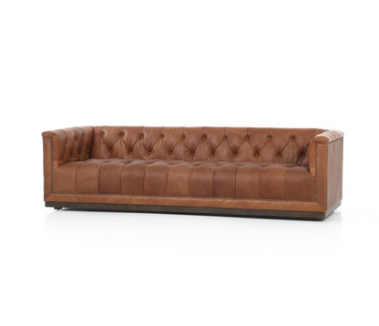Maxine 95" Top Grain Leather Tufted Sofa - Sienna