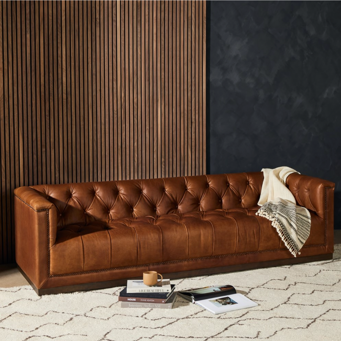 Maxine 95" Top Grain Leather Tufted Sofa - Sienna