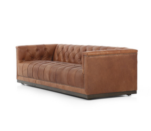 Maxine 95" Top Grain Leather Tufted Sofa - Sienna