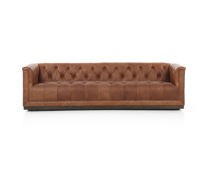 Maxine 95" Top Grain Leather Tufted Sofa - Sienna