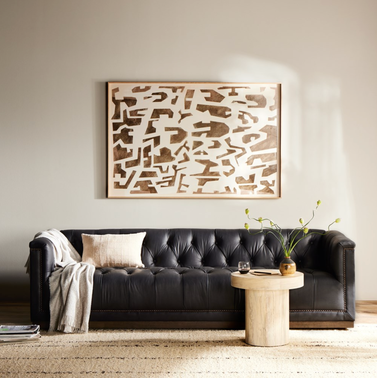 Maxine 95" Top Grain Leather Tufted Sofa - Heirloom Black