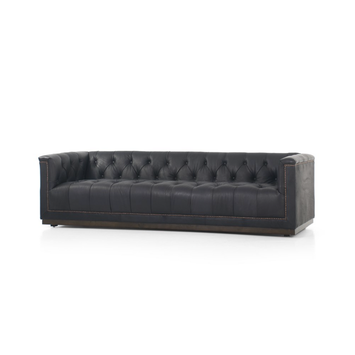 Maxine 95" Top Grain Leather Tufted Sofa - Heirloom Black