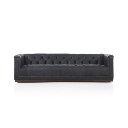 Maxine 95" Top Grain Leather Tufted Sofa - Heirloom Black