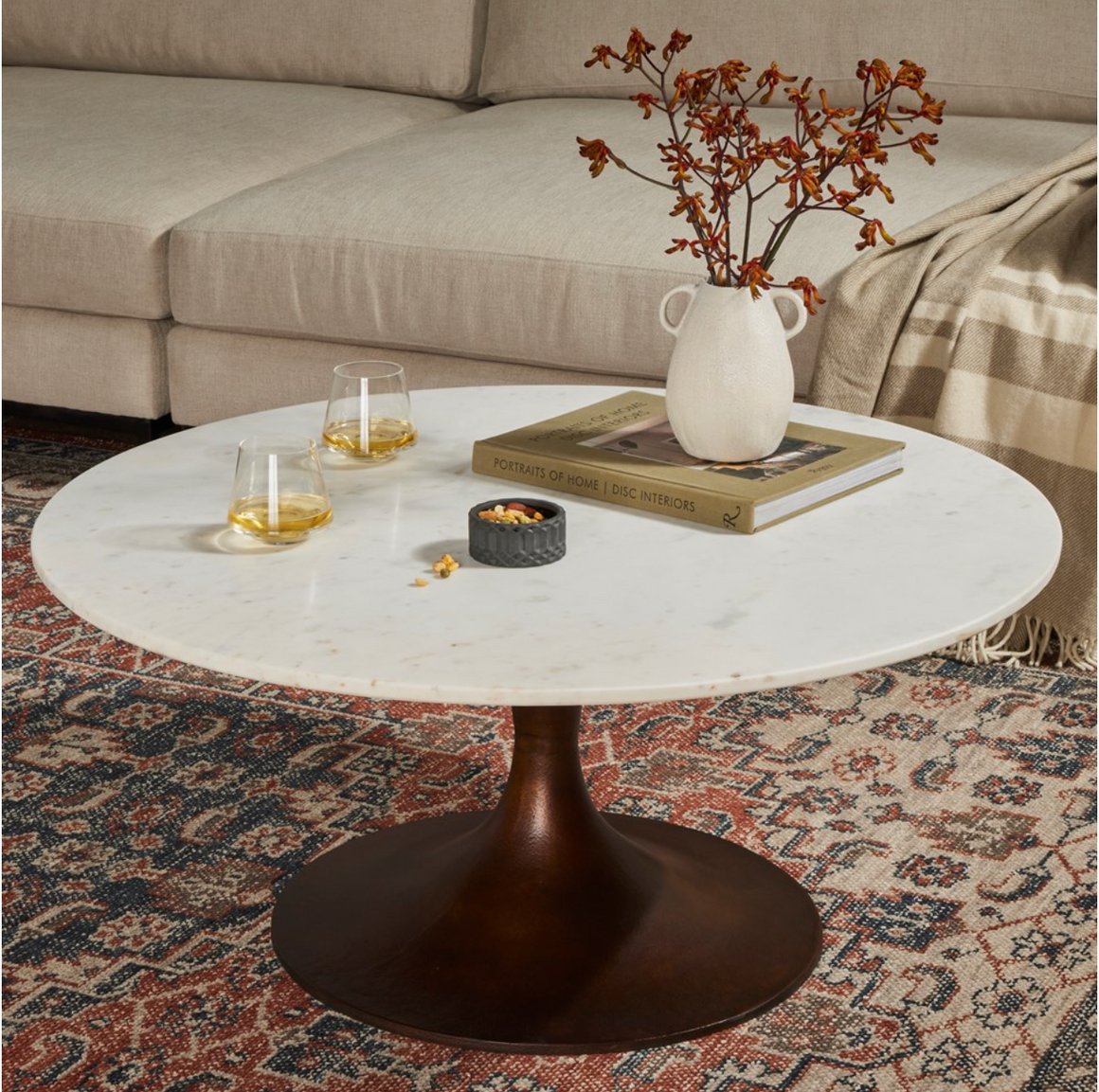 Simeon Round Coffee Table - Polished White