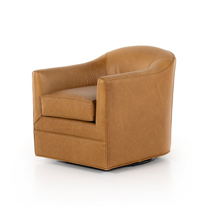 Quentin 27" Top Grain Leather Swivel Chair - Camel